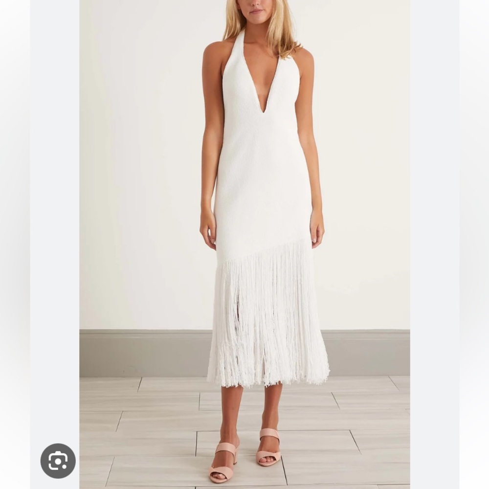 Proenza Schouler white fringe halter neck knit midi dress